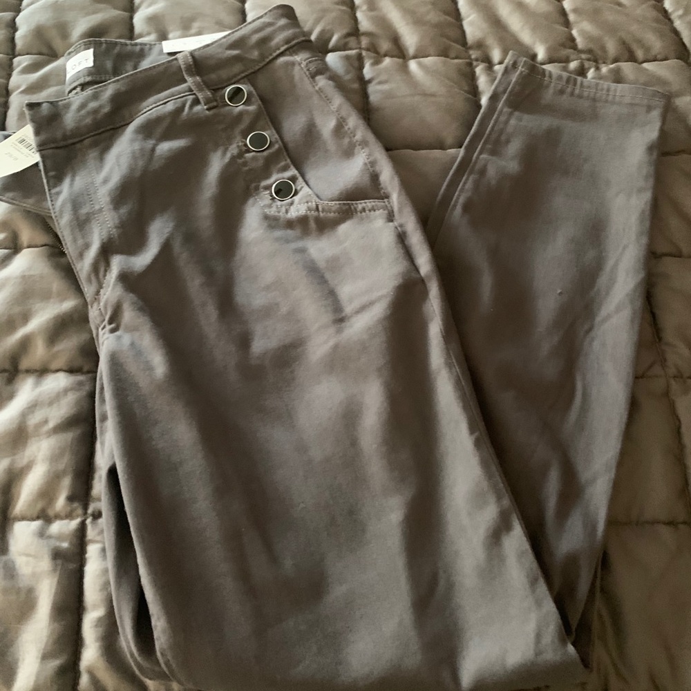 Gray sateen leggings from loft black button detail
